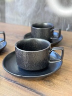 Набір чашок з блюдцем "Чорний обеліск",190 мл  4 шт/набір. Зображення №3